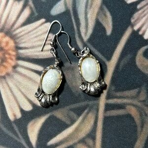 Vintage Dangle Earrings with Faux White Mother-of-Pearl Accent | Romantic 80s